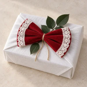 Cotton Lace Red Velvet Bow - Set of 6 - 4