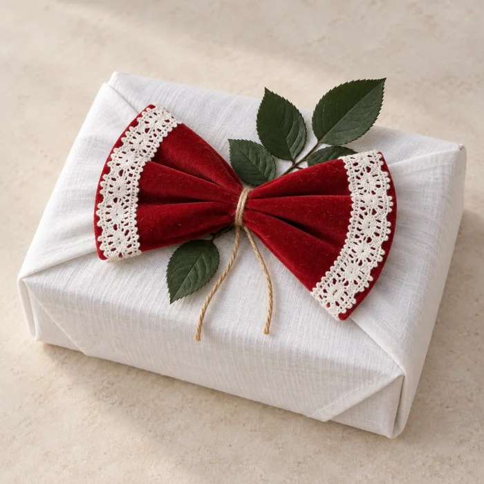 Cotton Lace Red Velvet Bow - Set of 6 - 4