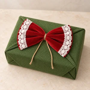 Cotton Lace Red Velvet Bow - Set of 6 - 5