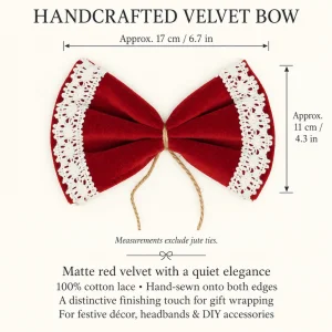 Cotton Lace Red Velvet Bow - Set of 6 - 9