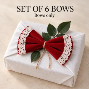 Cotton Lace Red Velvet Bow - Set of 6 - 8