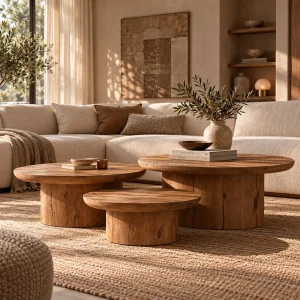 Bella Brown Oak Wood Triple Coffee Table Set - 2
