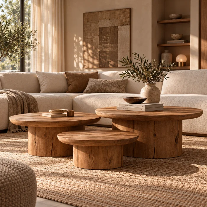 Bella Brown Oak Wood Triple Coffee Table Set - 2