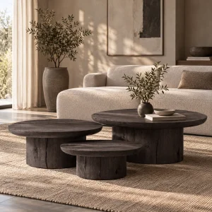 Bella Black Oak Wood Triple Coffee Table Set - 2
