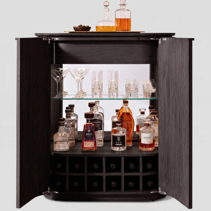 Claire Black Oak Wood Bar Cabinet - 4