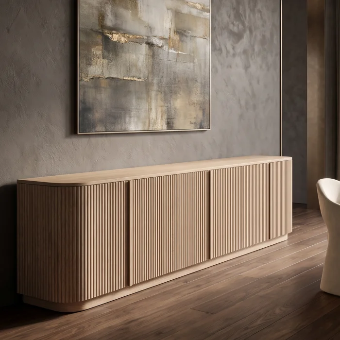 Destiny Light Oak Solid Wood 6-Door Console - 2
