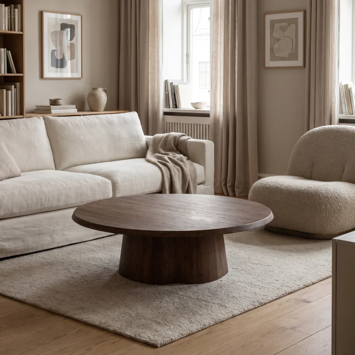 Eterna Brown Oak Round Wooden Coffee Table - 2