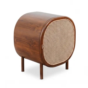 Faela Cane Solid Wood Bedside Table - 1