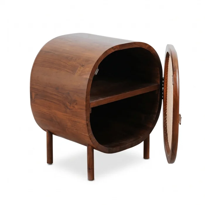 Faela Cane Solid Wood Bedside Table - 3