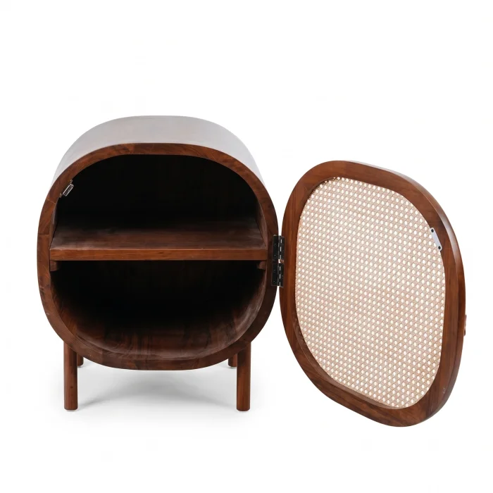 Faela Cane Solid Wood Bedside Table - 4