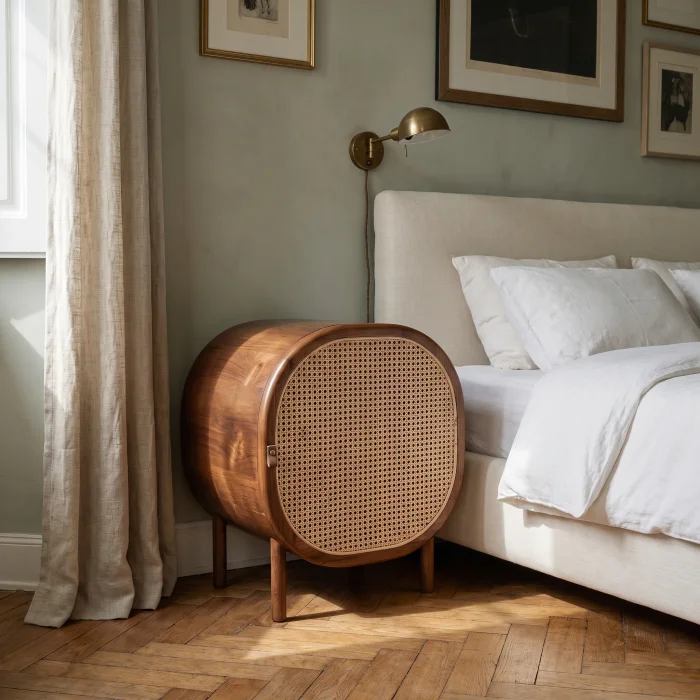 Faela Cane Solid Wood Bedside Table - 6