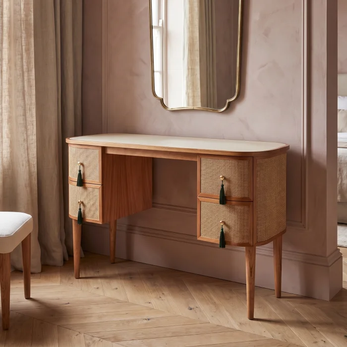 Francesco Wicker Wood Vanity Desk - 2