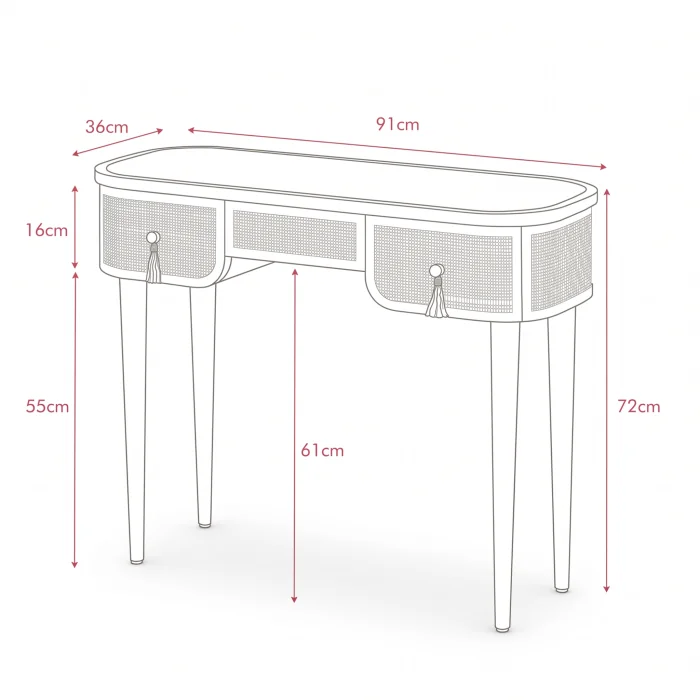 Francesco Solid Wood Cane Console Table - 4