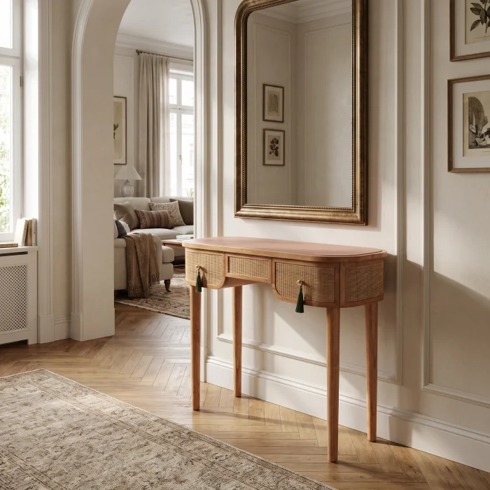 Francesco Solid Wood Cane Console Table - 2