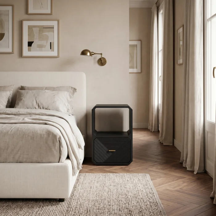 Gabriella Black Wooden Nightstand - 4