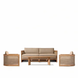 Hillary Woven Cane Wood Garden Seating Set - 1