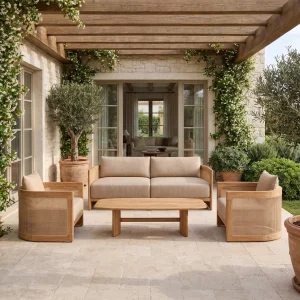 Hillary Woven Cane Wood Garden Seating Set - 2