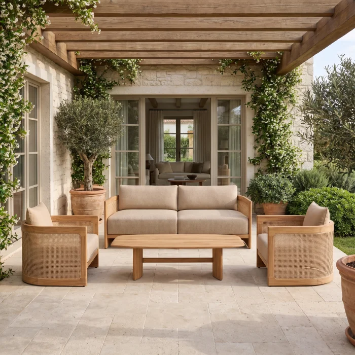Hillary Woven Cane Wood Garden Seating Set - 2