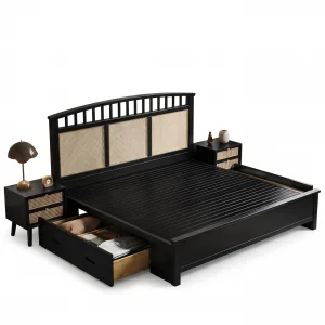 Karo Wicker & Solid Wood Bed Frame with Nightstands - 1