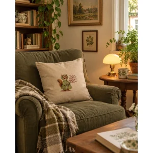 Vintage Squirrel - Embroidered Cotton Linen Cushion Cover - 4