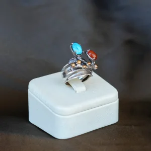 Natural Turquoise and Carnelian Silver Ring - 2