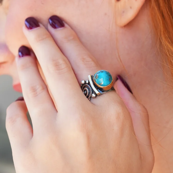 Turquoise Antique Silver Ring - 2