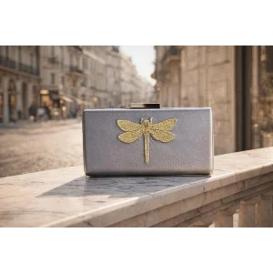 Dragonfly Nakış İşlemeli Gümüş Deri El Çantası - 4