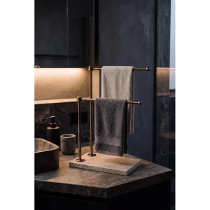 Natural Beige Marble Antique Gold Metal Double Towel Rack - 2