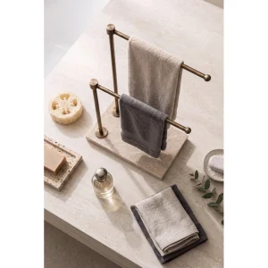 Natural Beige Marble Antique Gold Metal Double Towel Rack - 5