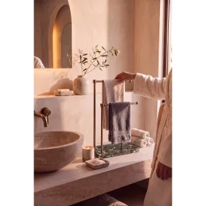 Natural Elazığ Green Marble Based Double Arm Gold Metal Towel Stand - 2
