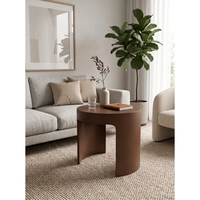 Ovria Round Side Table Stone Black Mink Brown - 3