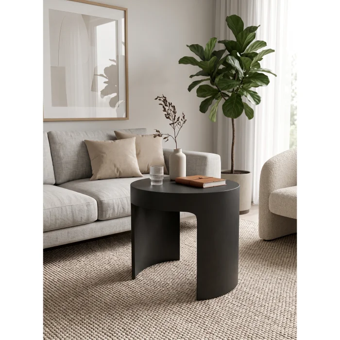 Ovria Moonstone Black Vizon Brown Round Side Table - 3