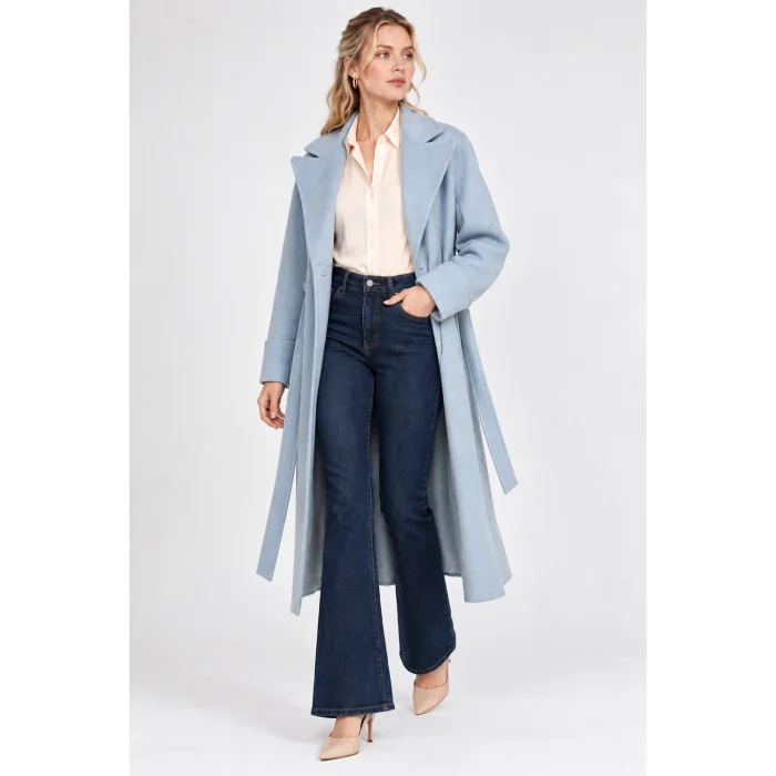 Raglan Sleeve Belted Lined Regular Blue Coat - 2