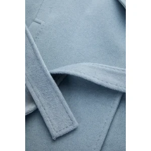 Raglan Sleeve Belted Regular Blue Coat - 5