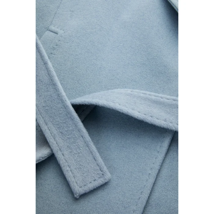 Raglan Sleeve Belted Regular Blue Coat - 5