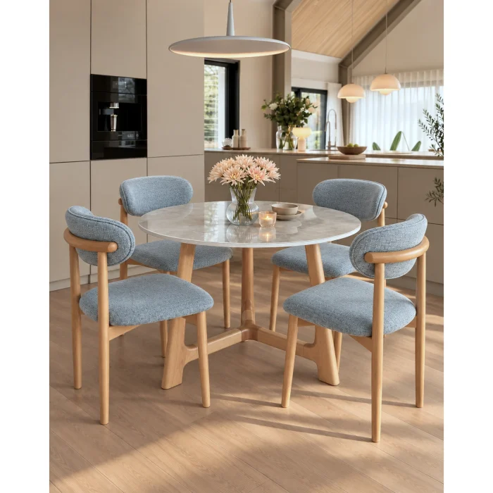 Likya Crystal Bianco Porcelain Round Dining Table - 2