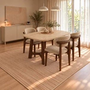 Side Travertine Patterned Oak Dining Table - 3