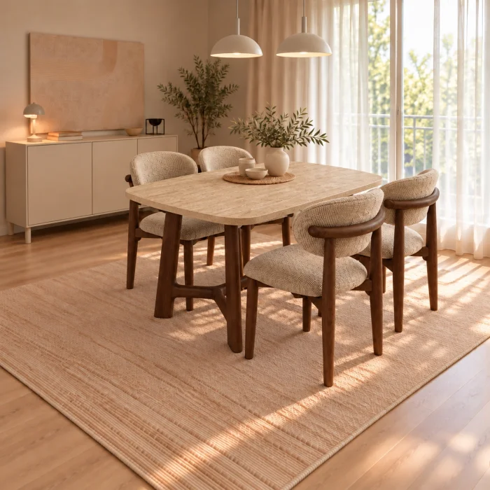 Side Travertine Patterned Oak Dining Table - 3