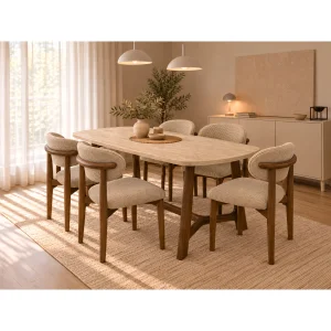 Side Travertine Patterned Oak Dining Table - 4