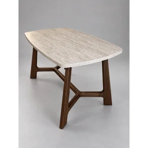 Side Travertine Patterned Oak Dining Table - 1