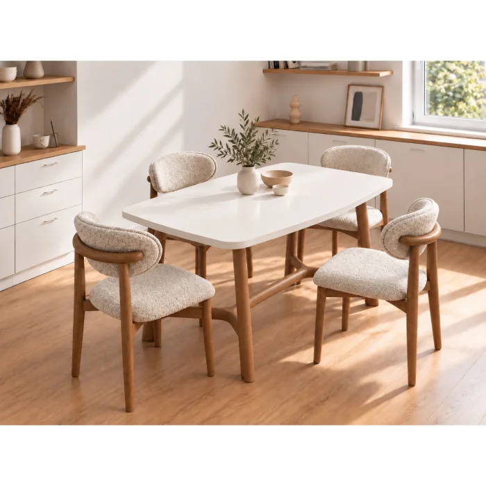 Trilye White MDF Oak Leg Dining Table - 4