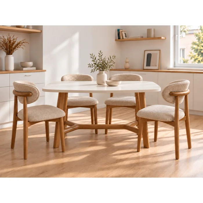 Trilye White MDF Oak Leg Dining Table - 2