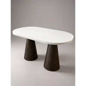 Urla Dining Table - Walnut Color Wooden Legs and White MDF Top - 1