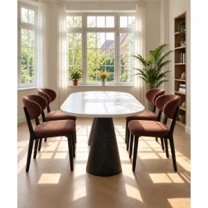Urla Dining Table - Walnut Color Wooden Legs and White MDF Top - 2