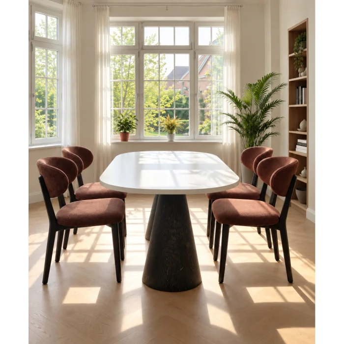 Urla Dining Table - Walnut Color Wooden Legs and White MDF Top - 2