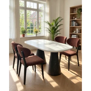 Urla Dining Table - Walnut Color Wooden Legs and White MDF Top - 3