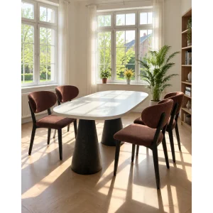 Urla Dining Table - Walnut Color Wooden Legs and White MDF Top - 4