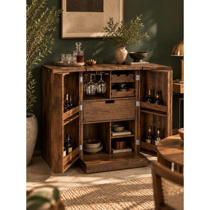 Arden Masif Ahşap Açılır Bar Dolabı - 5