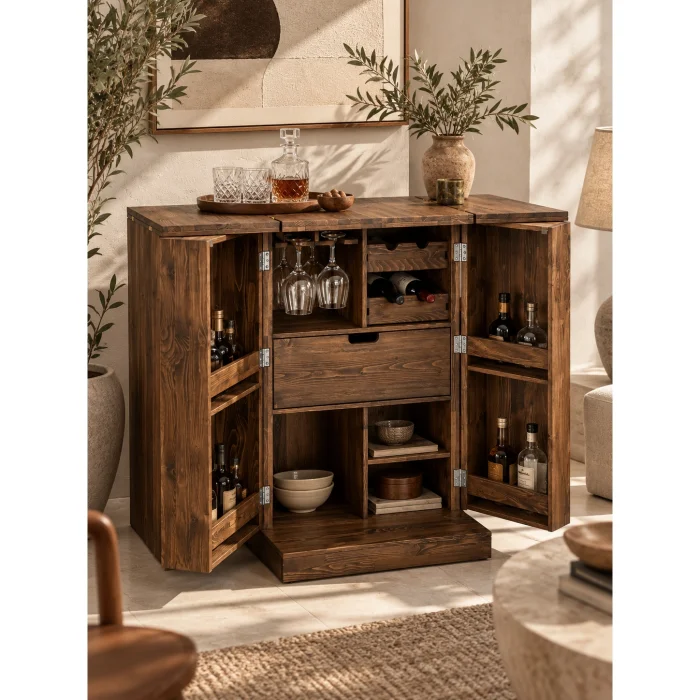 Arden Masif Ahşap Açılır Bar Dolabı - 4