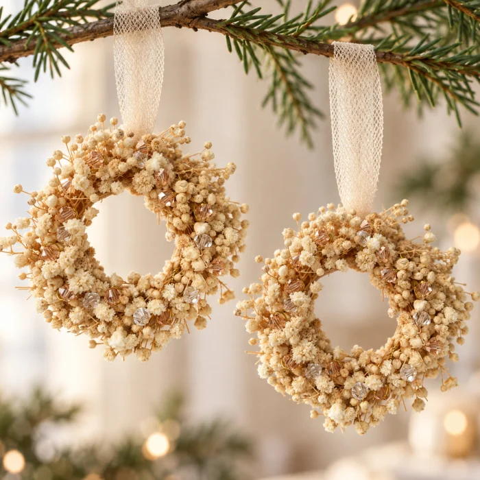 Kristalli Mini Gipsofilya Ornament Çelenk Seti - 4